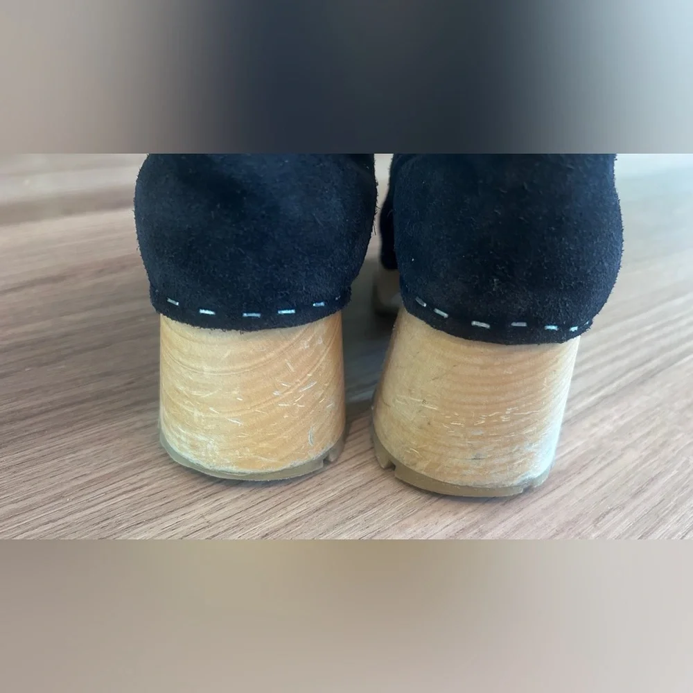 Swedish Hasbeens Bootie Wood Heel Black Suede EU 36 US 6